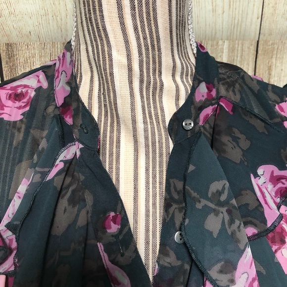 Casual Comfy Purple Floral Sheer Ruffle XS Blouse - Picture 5 of 7